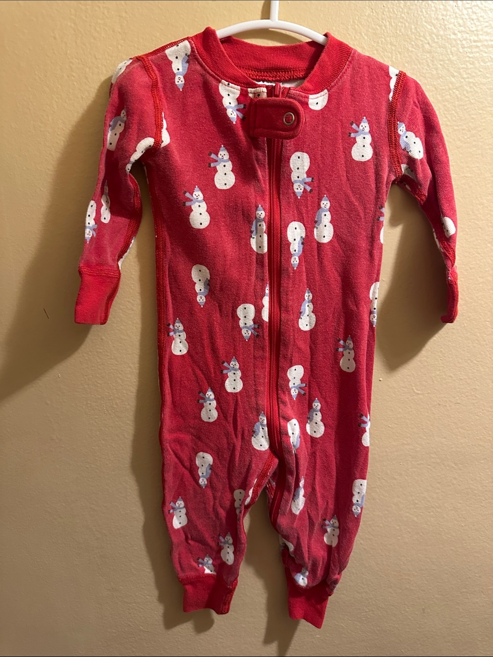 Hanna Andersson Red Snowman Print Footed One-Piece